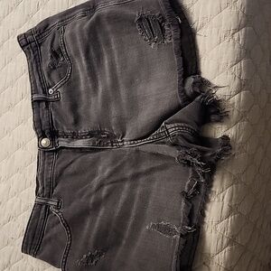 AERIE BLACK DENIM DISTRESSED SHORTS SIZE LARGE